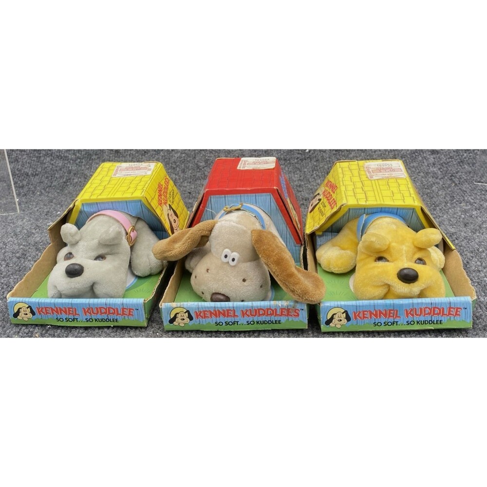 Kennel Kuddlees  5" Plush Dogs LOT of 3 Puppies in Original Kennel Boxes 80s